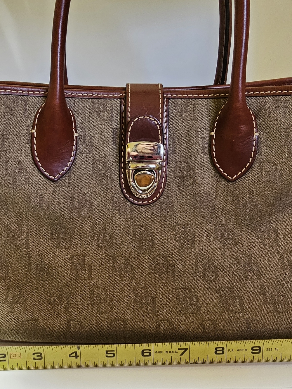 Dooney & Bourke Brown Monogram Tote with Dark Leather Trim